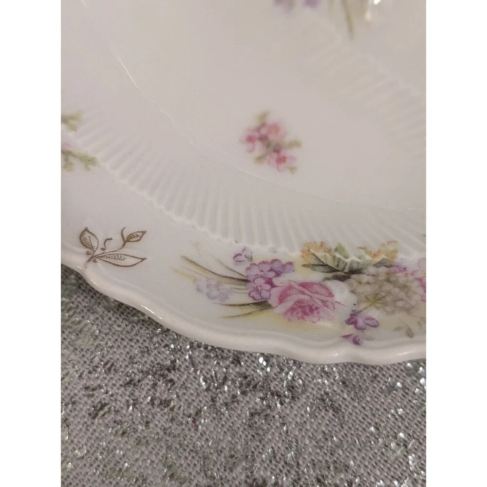 C.T. Carl Tielsch Flower Porcelain 2 Fish Bone Plates 1800-1900 Germany Antique